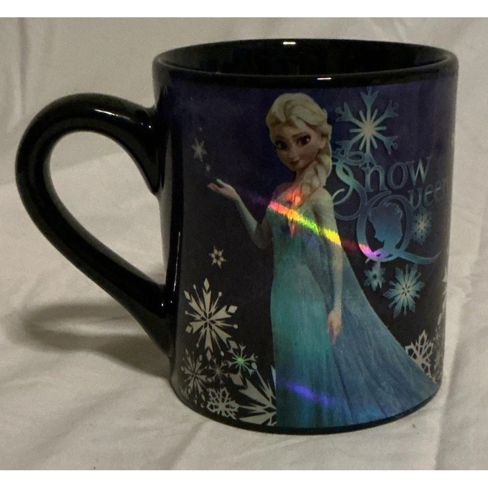 Disney Frozen Snow Queen Elsa Laser‎ Printed Black Ceramic Coffee Mug 14 oz 4"